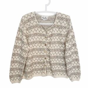 Vintage Reba Rose Fair Isle Cardigan 90s Cotton Knit USA Size Large